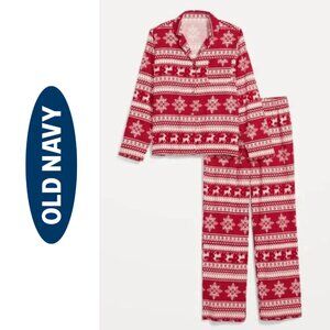 Old Navy Women's Medium Red Fair Isle Nordic 2-Pc Flannel Pajama Set